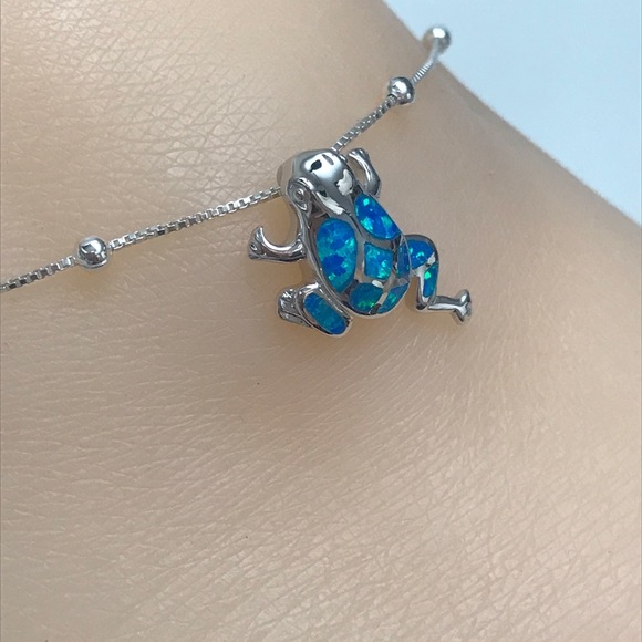Sterling Silver Opal Frog Anklet - Picture 4 of 8